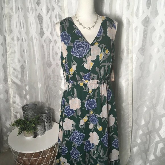 Merona Women Green Floral Sleeveless ruffle Hem Ma - Picture 4 of 8